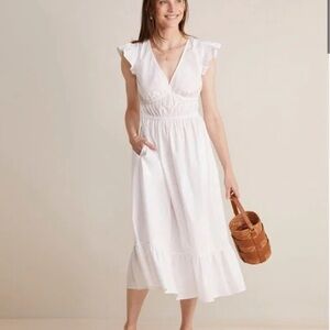 NWOT Vineyard Vines Marina Poplin Flutter-Sleeve Midi Dress in White Cap